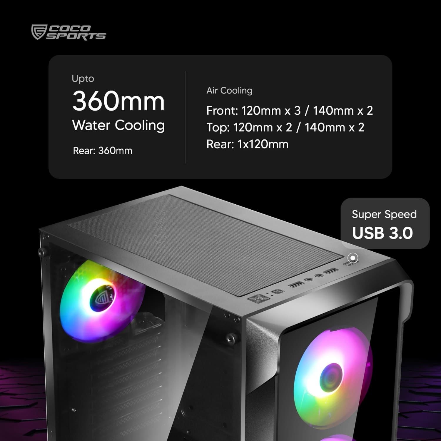 Fan Panel 220 NOVA 220 - ATX, Pre-loaded 4x RGB Fans with Side Tempered Glass