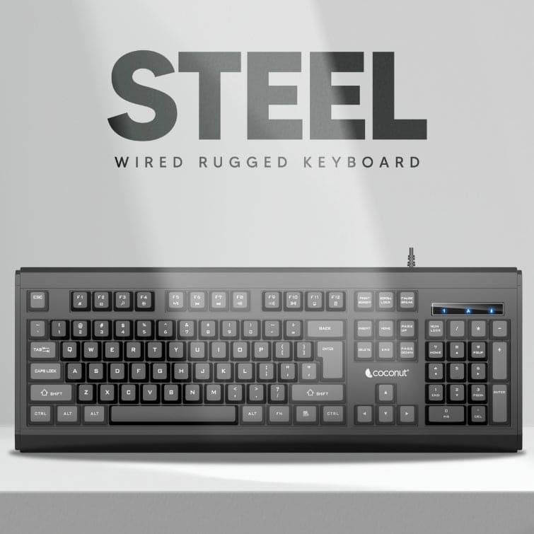 Steel 104 Membrane Keys Rugged Wired Keyboard, 10M+ Keystrokes