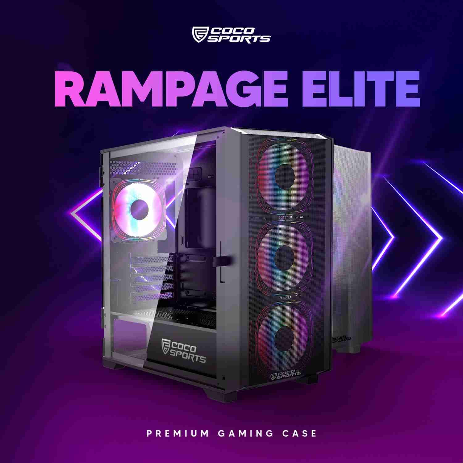 Rampage Elite Mesh aRGB (M-ATX) Mid Tower Gaming Cabinet (Black)
