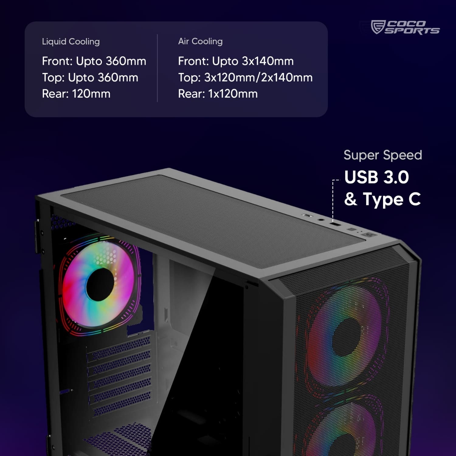 Rampage 5000D ELITE-M ATX case with Type C and USB ports
