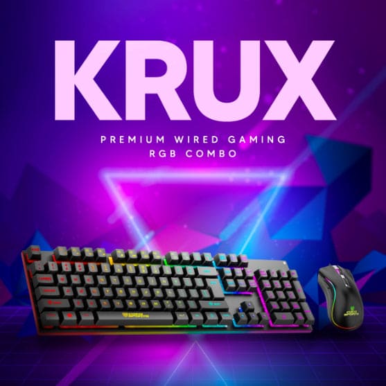 Krux Gaming Wired Keyboard & Mouse Combo with Rainbow Backlight, 104 Keys