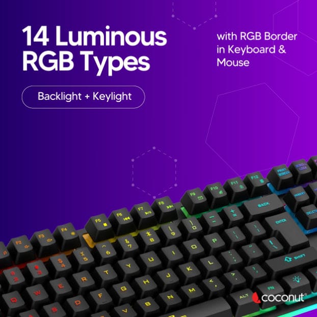 Krux Gaming Wired Keyboard & Mouse Combo with Rainbow Backlight, 104 Keys