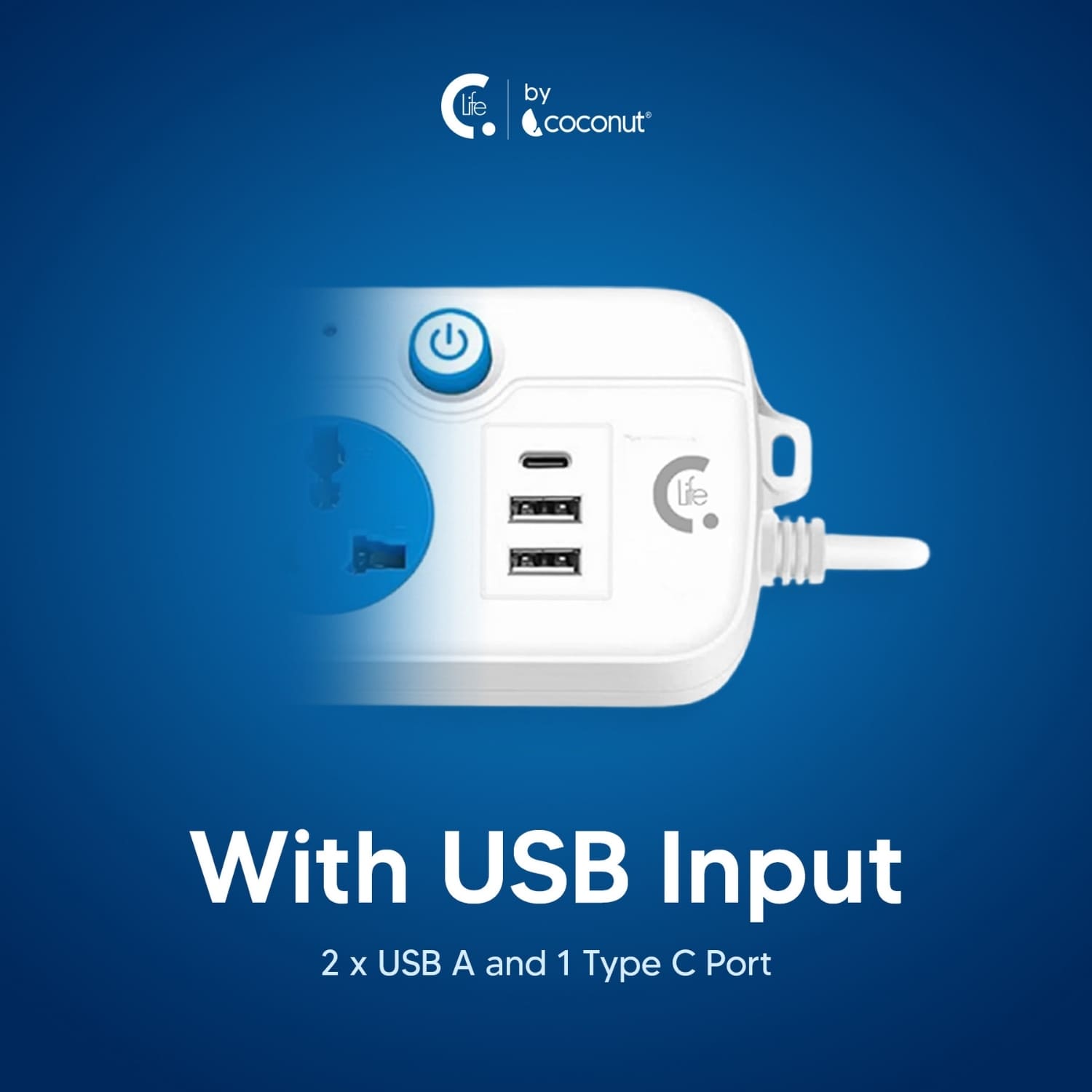EB03 Power Strip with 5 Sockets, USB, Type-C, 3m Cable, LED & Switch