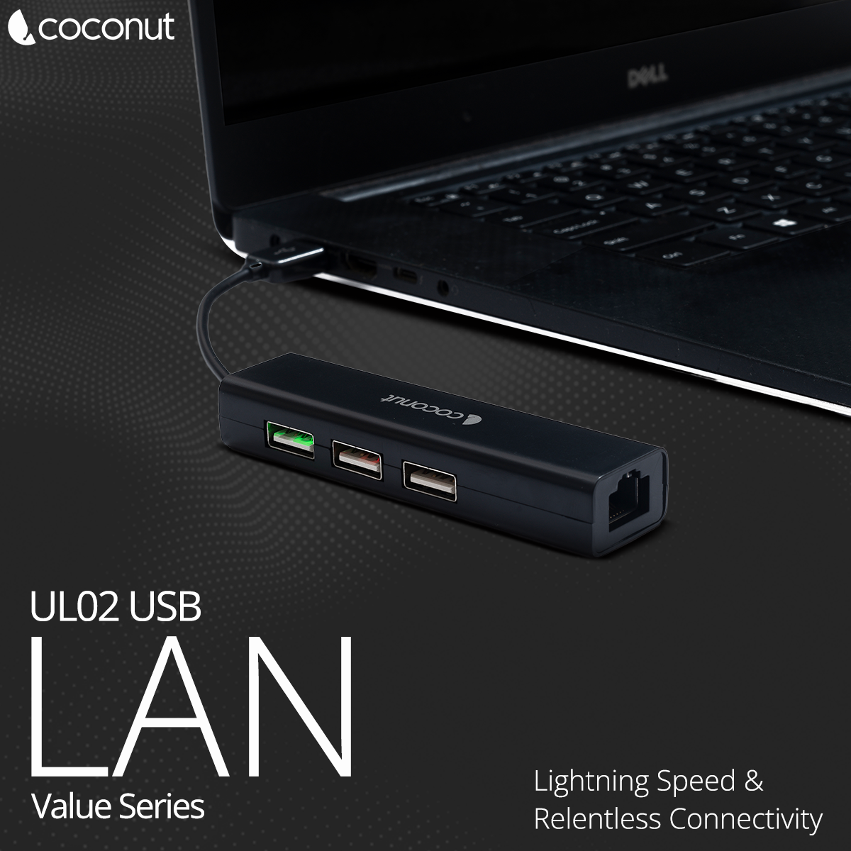 UL02 USB Hub + LAN ethernet adapter, 3x USB 2.0 Ports