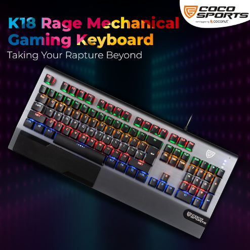 K18 Rage Mechanical Gaming Keyboard,104 Blue Switches, Palm Rest