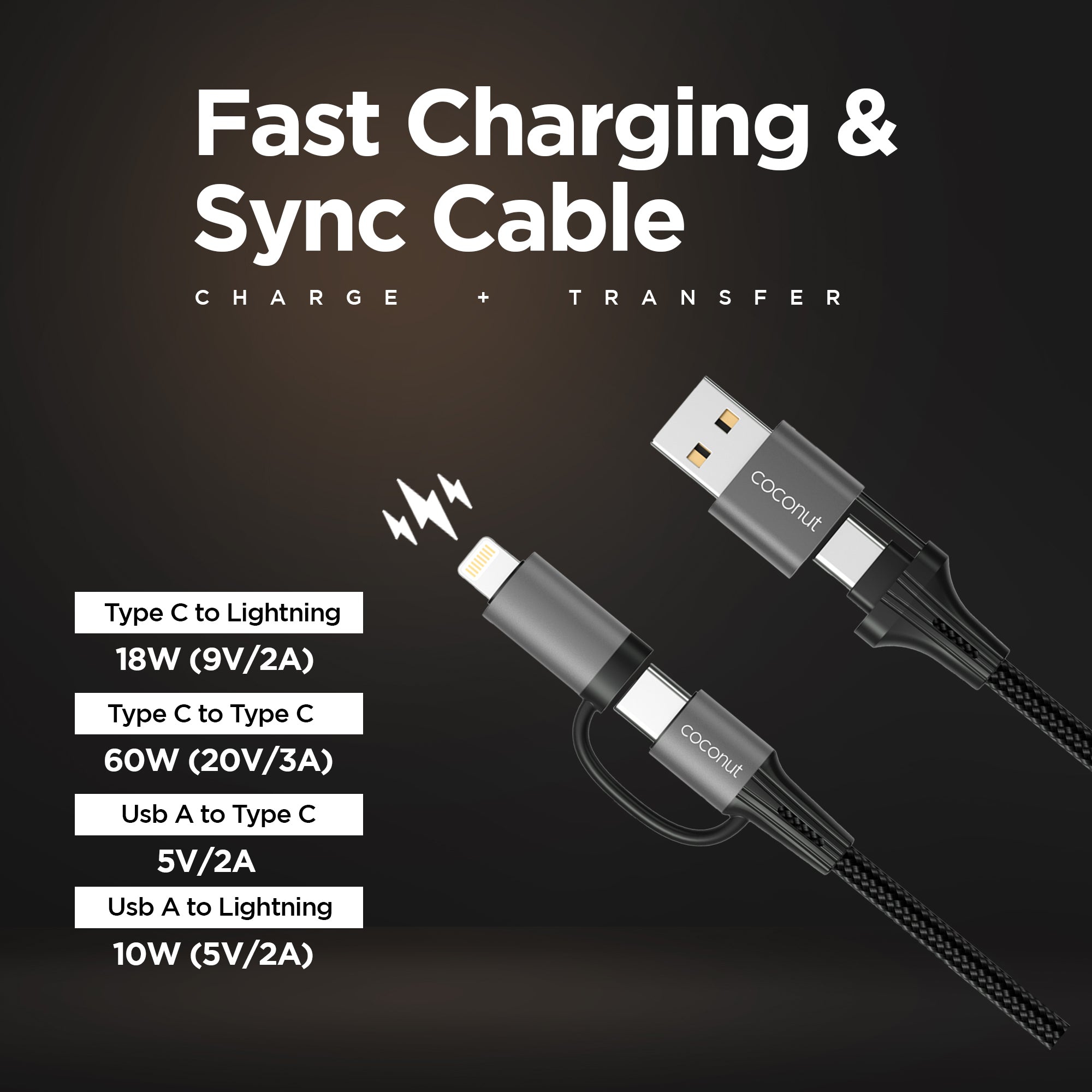 1M C21 4-in-1 Charging Cable for multiple devices