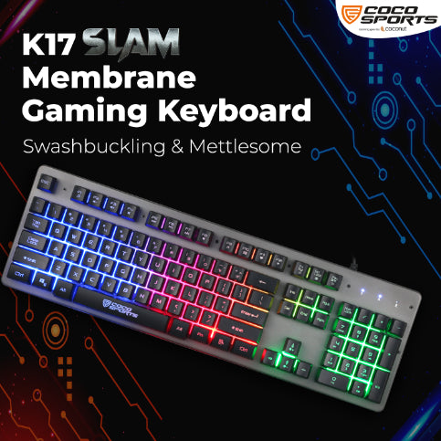 K17 Slam Wired Membrane Gaming Keyboard with customizable RGB lighting