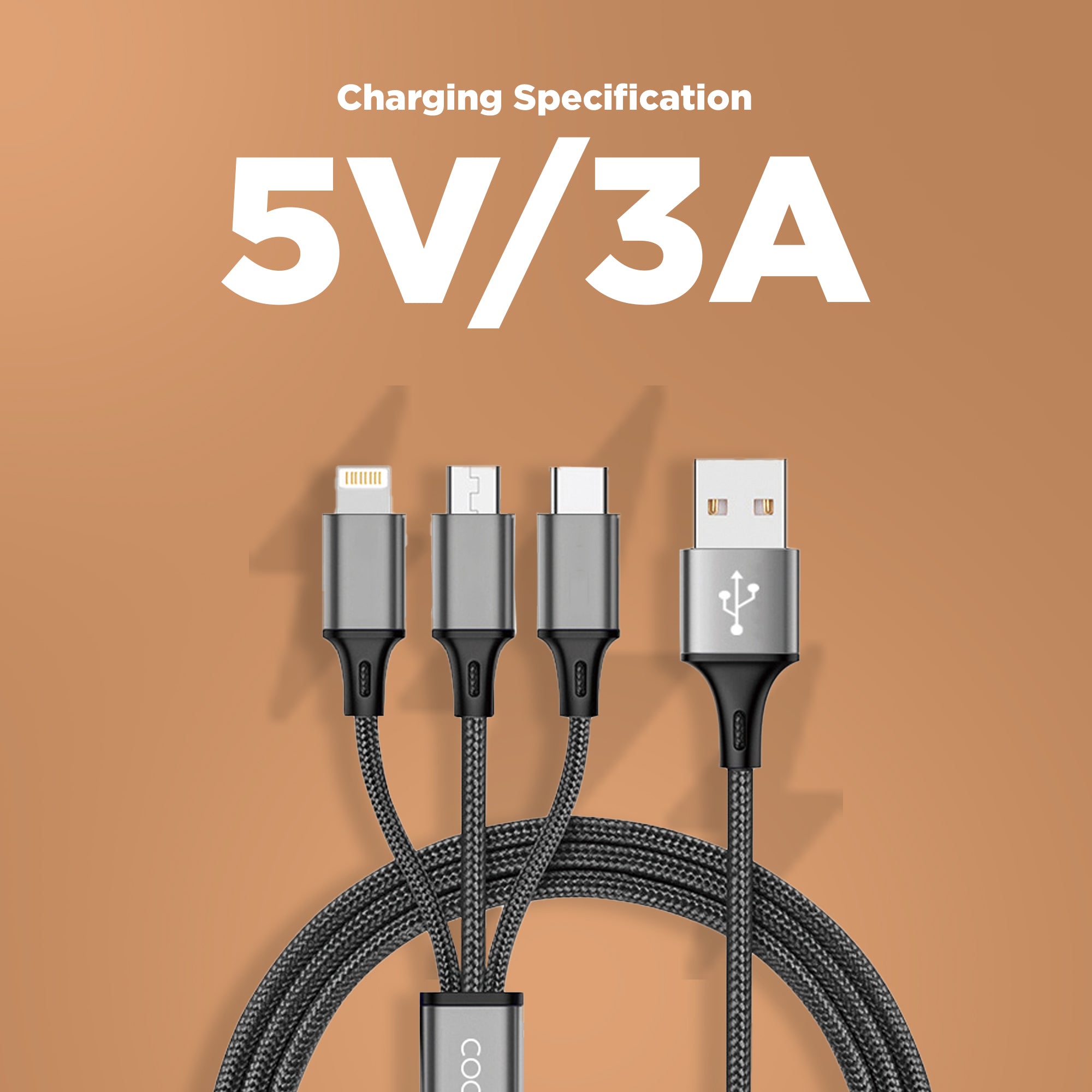 C16 3-in-1 Cable 3A, 1M length for multiple devices
