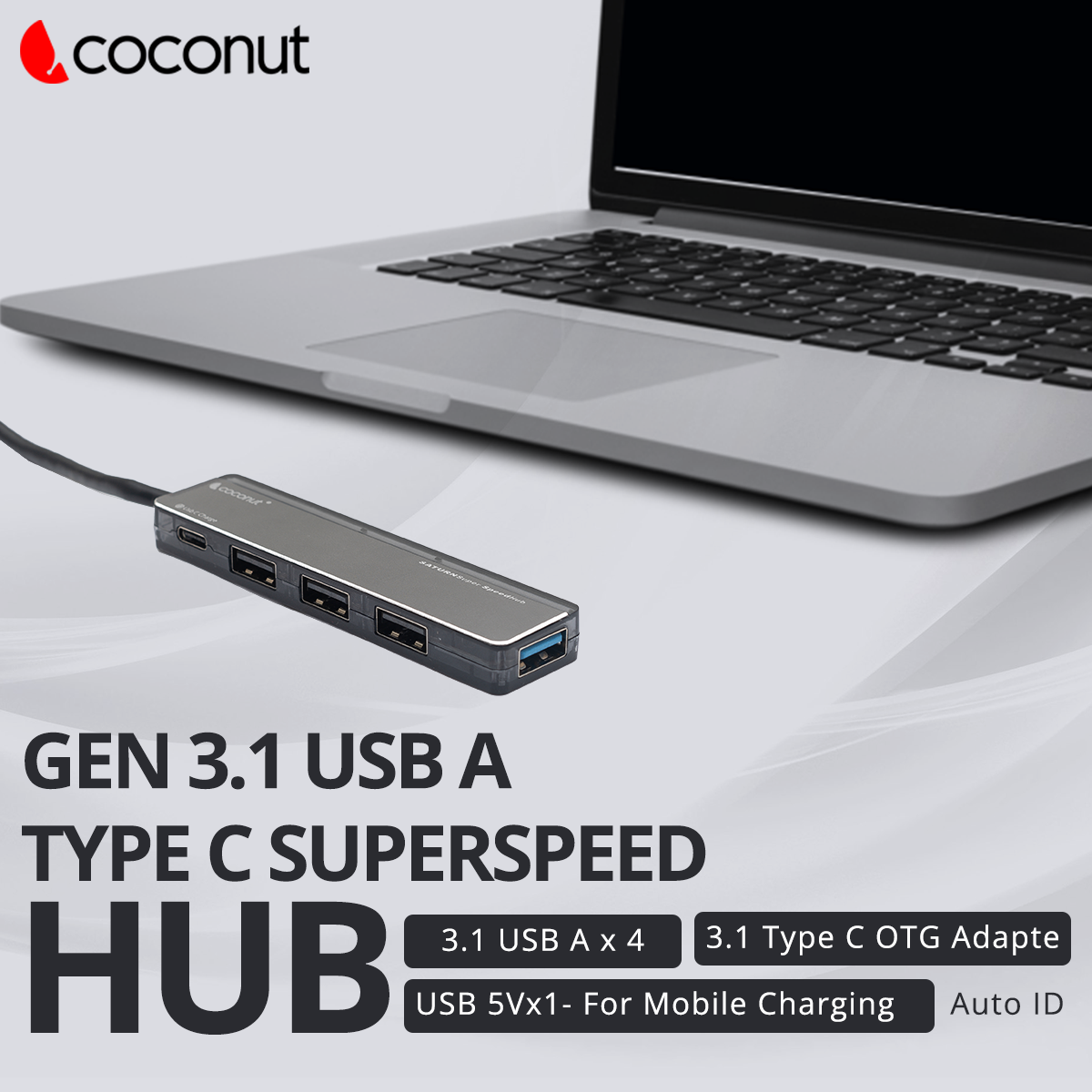 UH15 Saturn 4-Port USB Hub with Type-C Charger for versatile charging