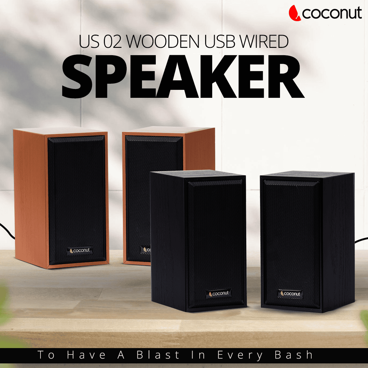 US02 Wooden USB speakers for laptop and computer, compact design