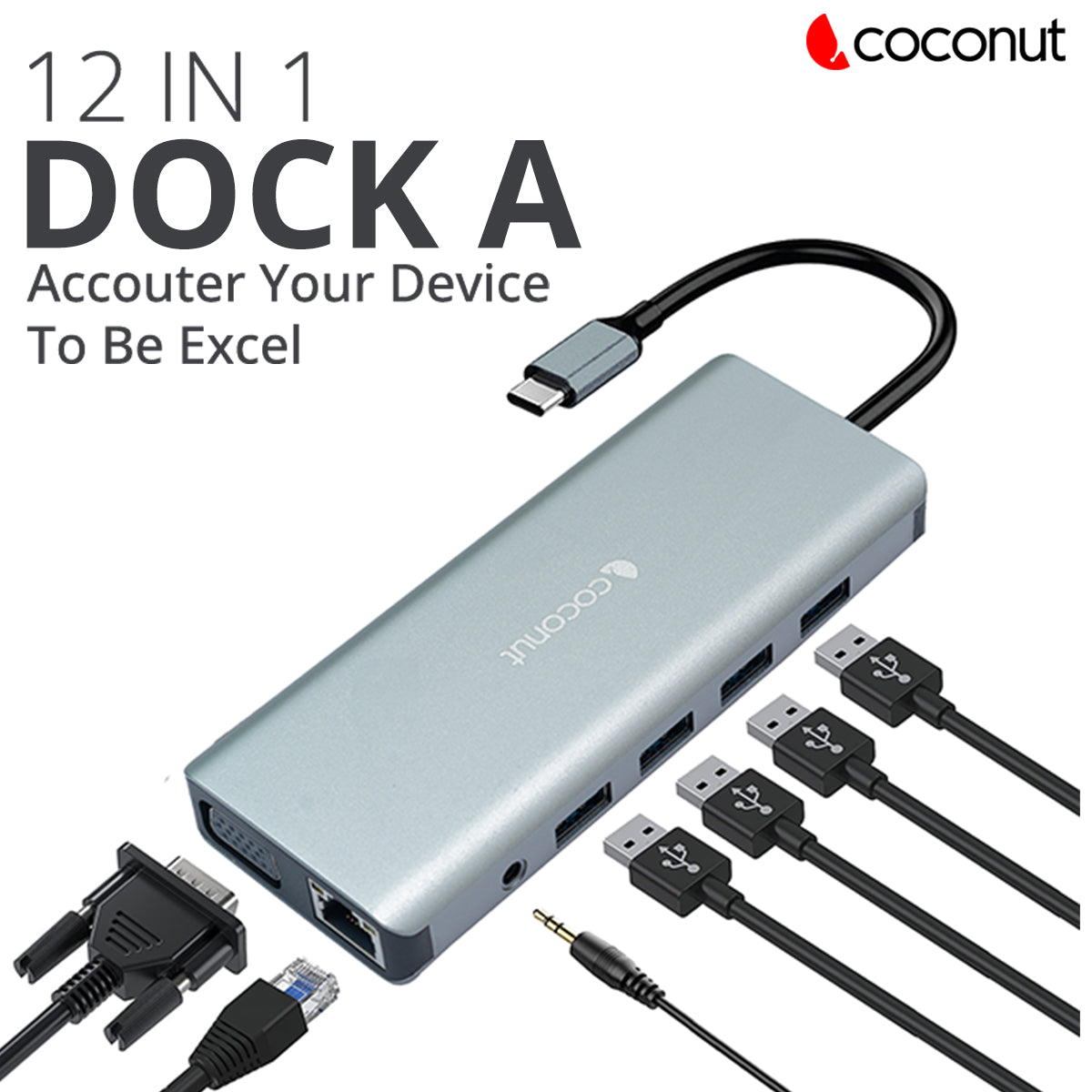 12 in 1 Dock A - Type C Multiport Hub