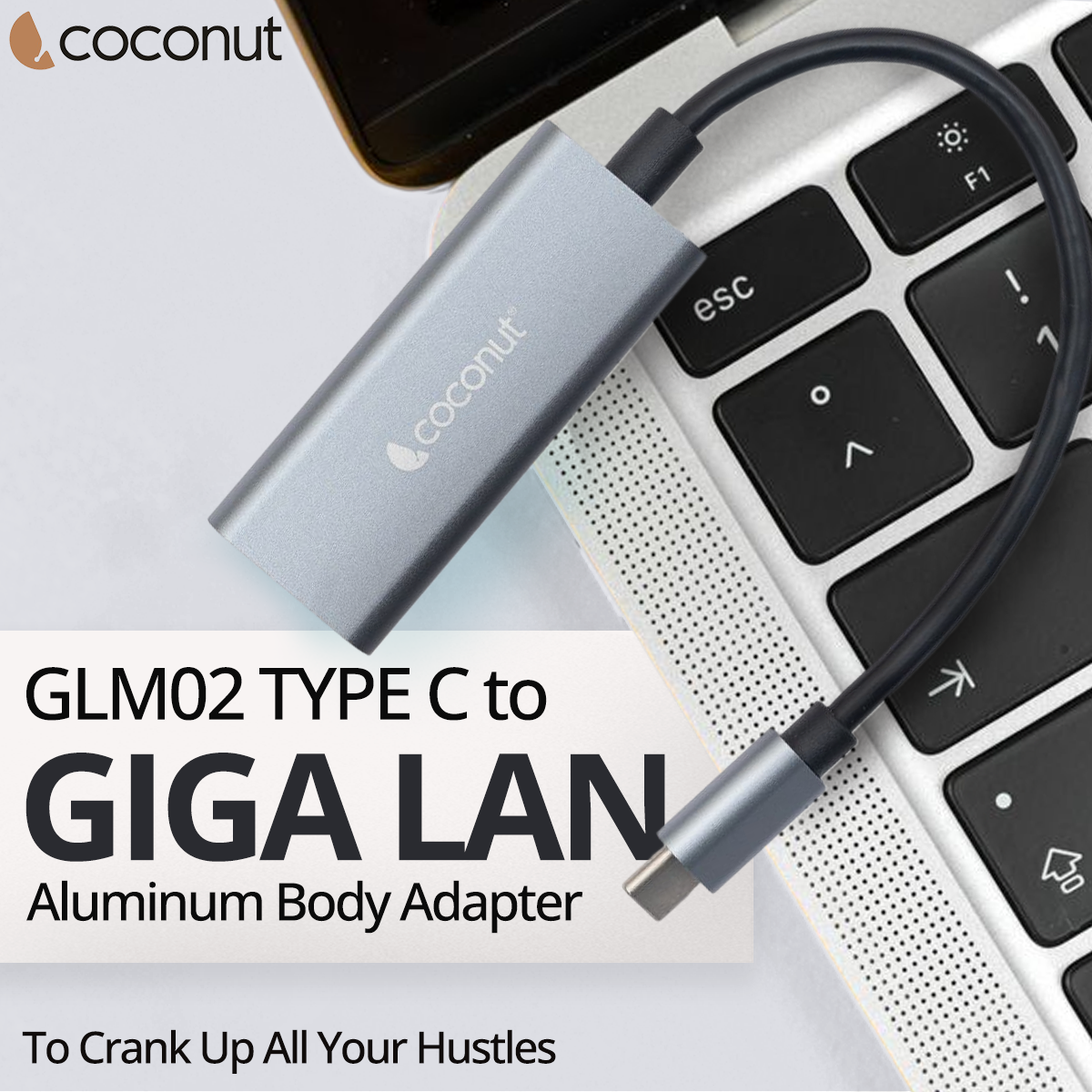GLM02 Type C to Giga LAN, Metal Body, RJ45 Connector, 1000Mbps