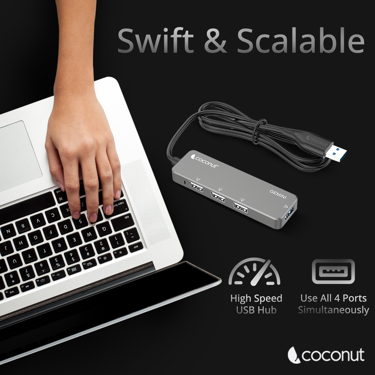 UH23 Gemini 4-port USB hub with sleek, compact design