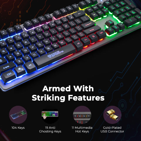 K17 Slam Wired Membrane Gaming Keyboard with customizable RGB lighting
