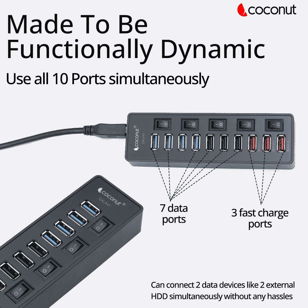 UH19 Galaxy 10-Port USB Hub with 3 Auto ID Charging Ports for Devices
