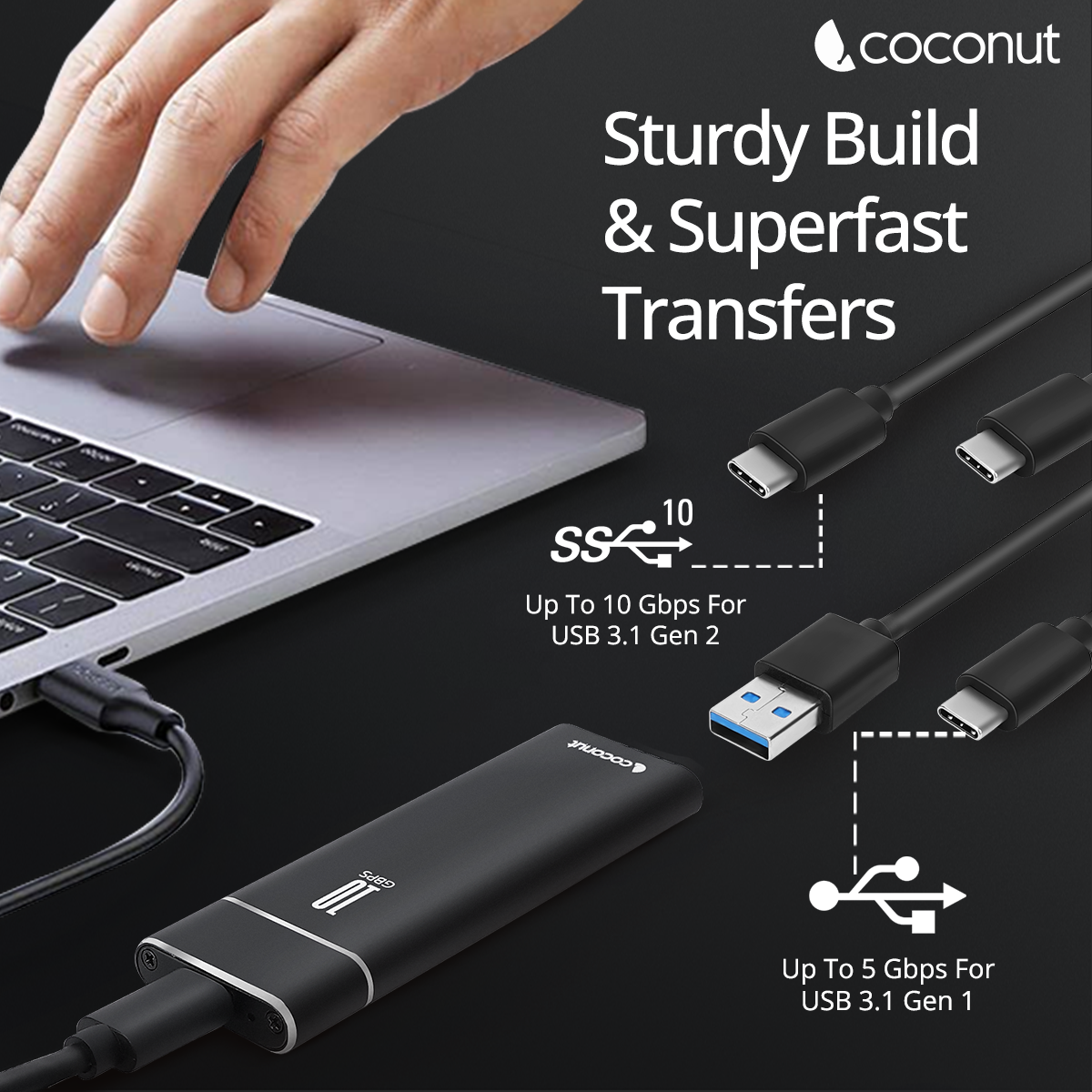 SC12 M.2/NVMe SSD case with premium metal body, USB 3.1 speeds