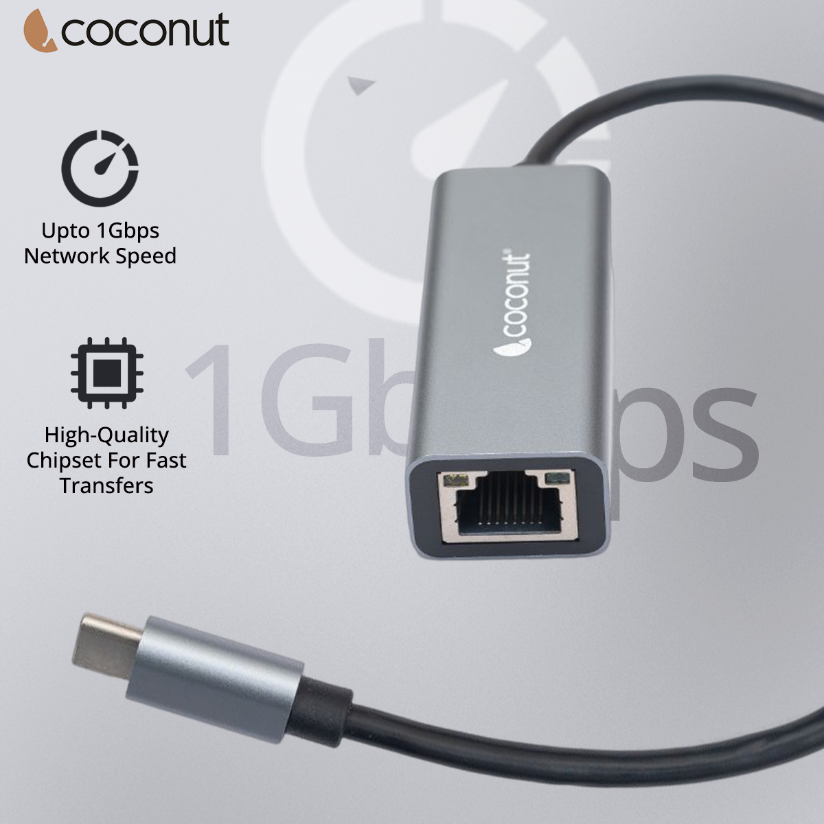 GLM02 Type C to Giga LAN, Metal Body, RJ45 Connector, 1000Mbps