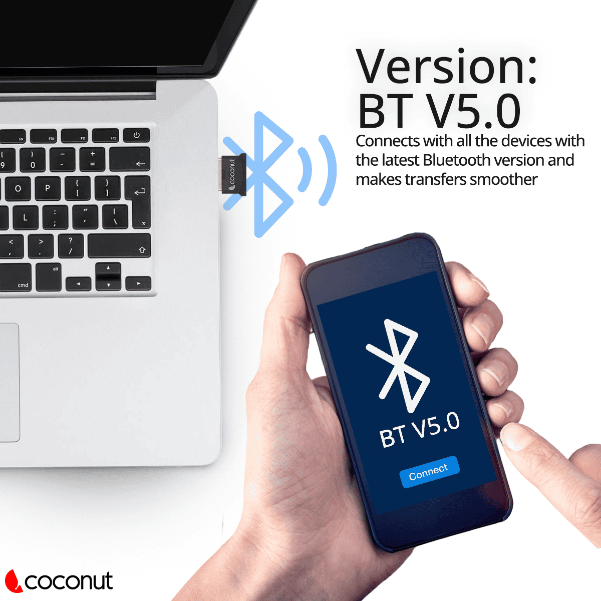 WA03 Bluetooth Adapter, Bluetooth 5.0, Gold Plated Design