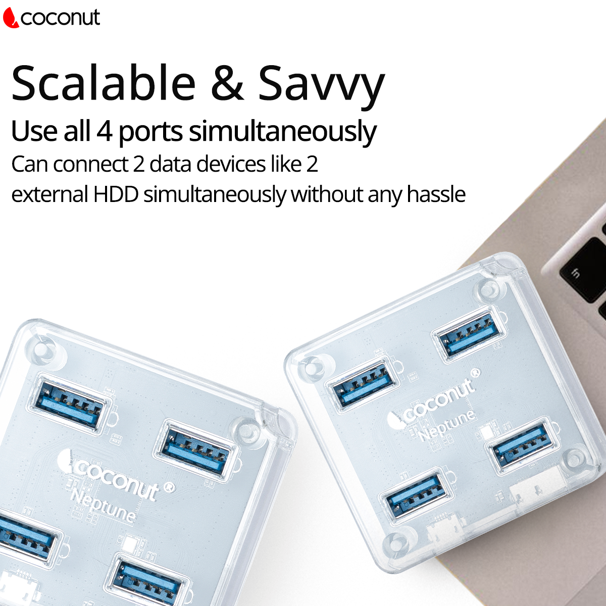 UH17 Neptune 4-Port USB 3.1 Hub with Transparent Design for Connectivity