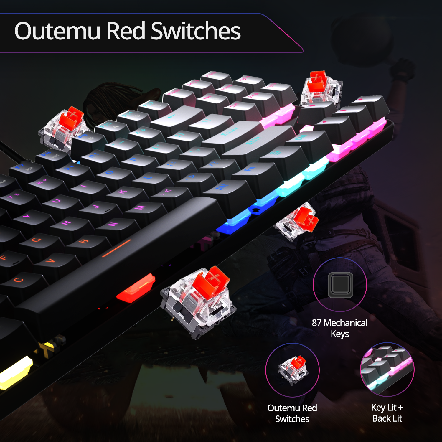 Keyobard R12 K12 Orion 2.0 TKL Mechanical Gaming Keyboard, True Red Outemu Switches