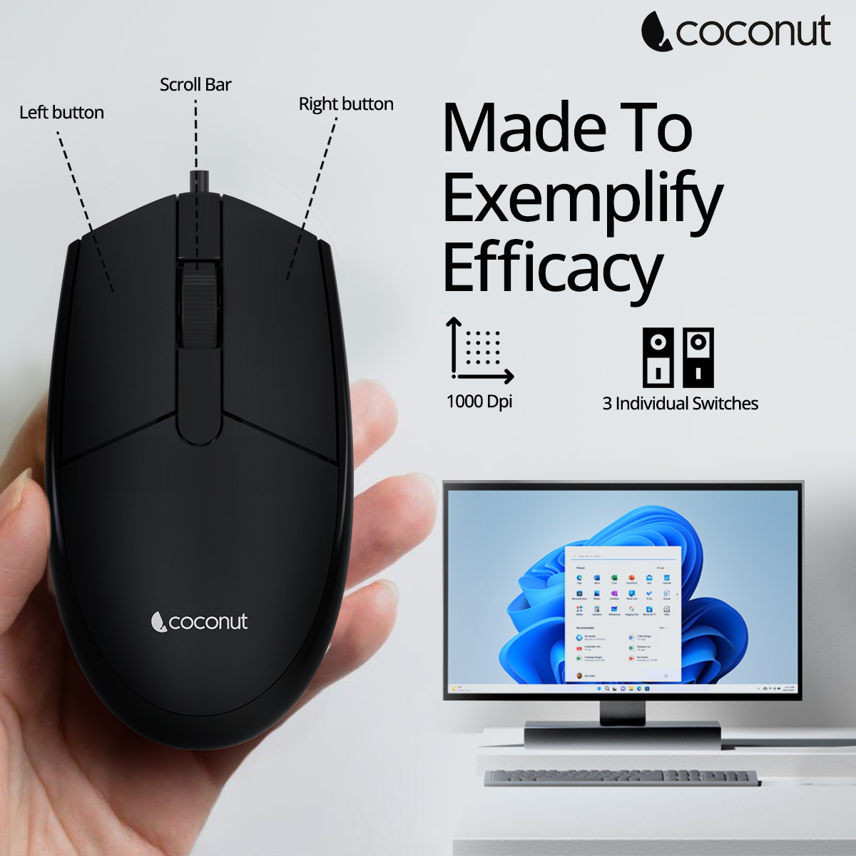 Black M15 Sigma wired mouse with individual switches and sleek design