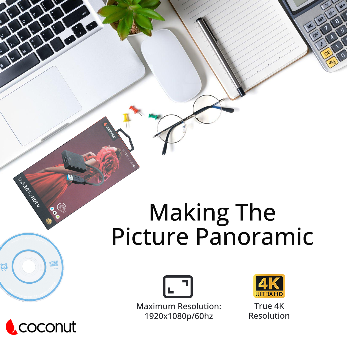 USB 3.0 to HDMI Converter, supports 4K resolution for clear display