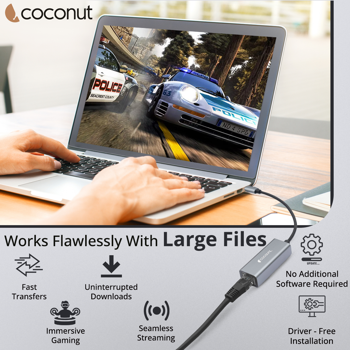 GLM02 Type C to Giga LAN, Metal Body, RJ45 Connector, 1000Mbps