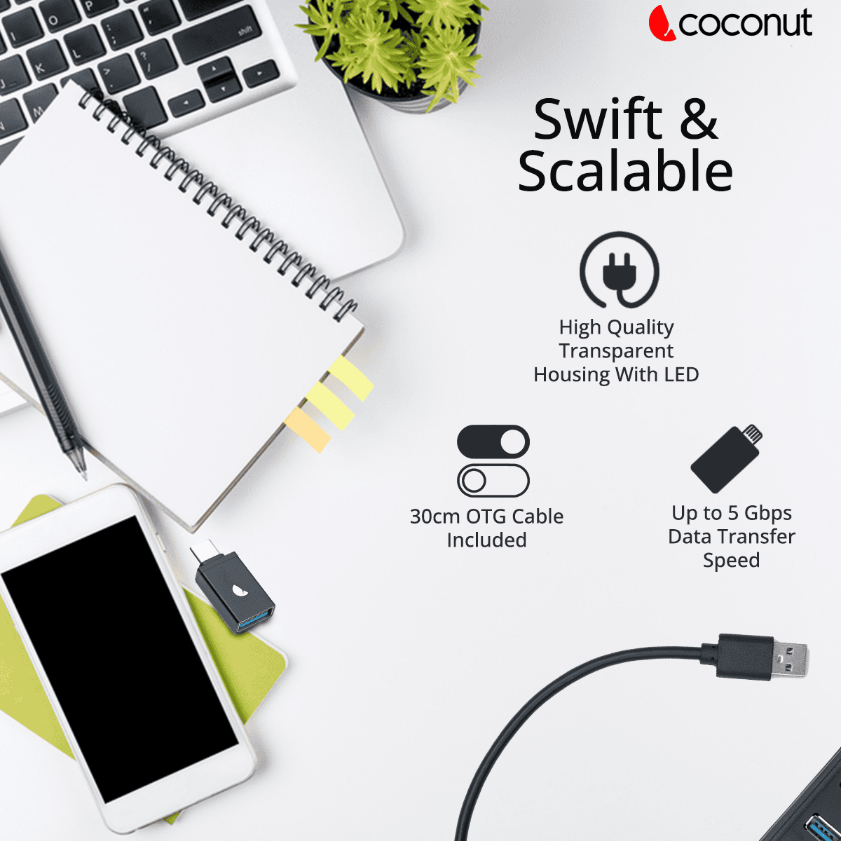 UH18 Mercury 7-Port USB Hub with sleek design and multiple connections