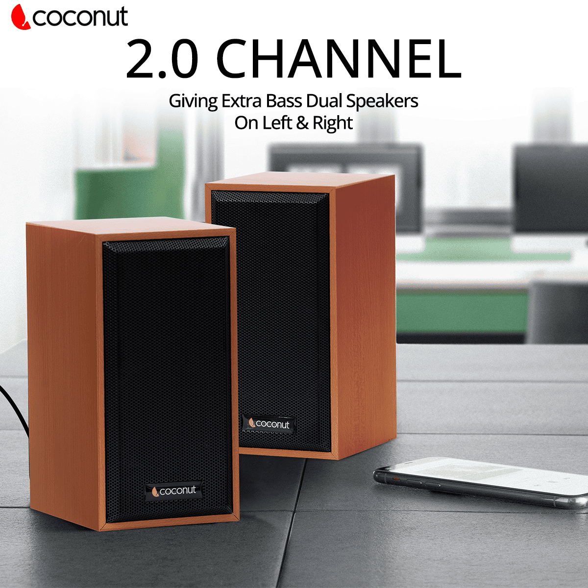 US02 Wooden USB speakers for laptop and computer, compact design