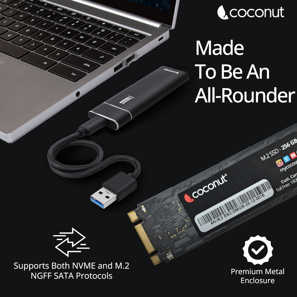 SC12 M.2/NVMe SSD case with premium metal body, USB 3.1 speeds