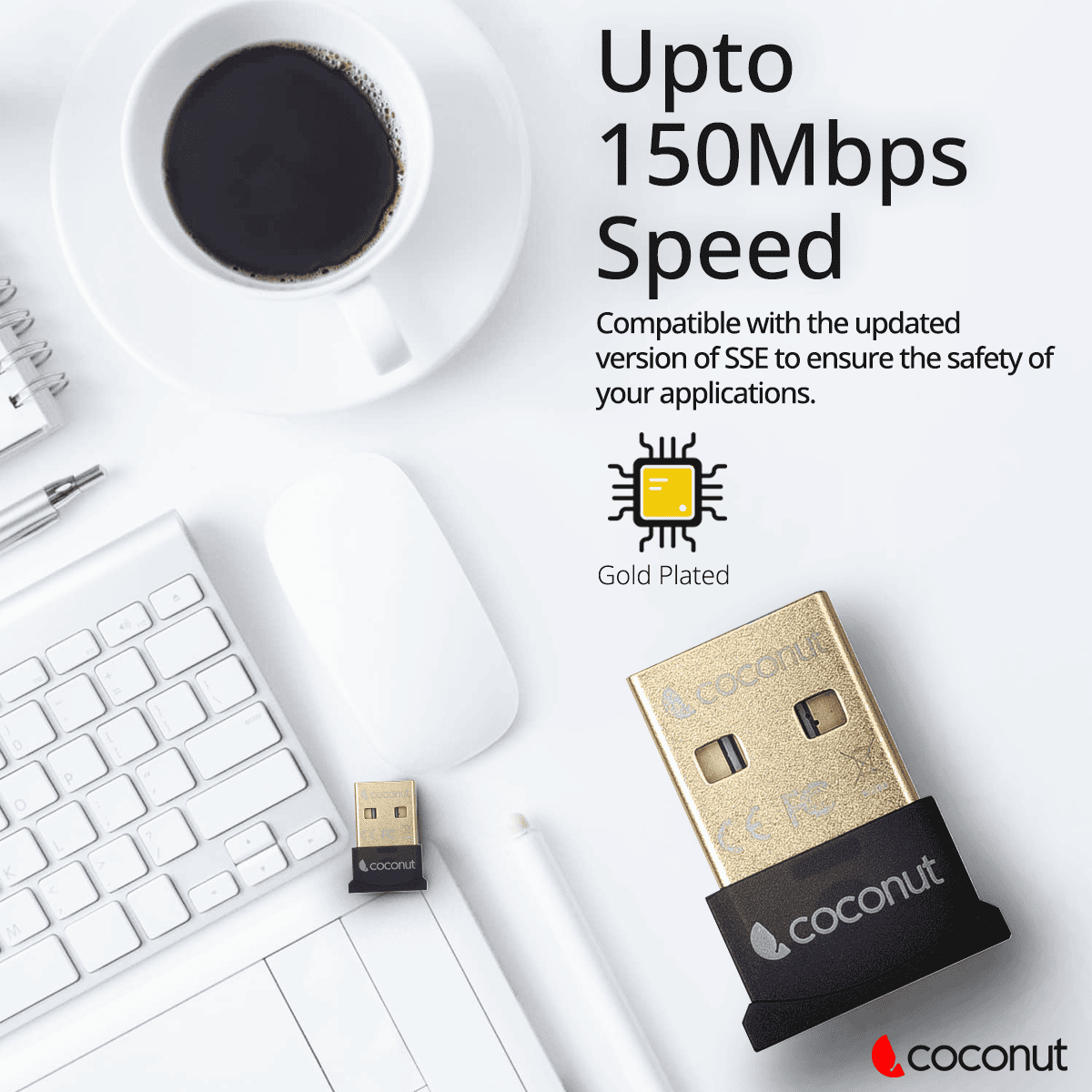 WA03 Bluetooth Adapter, Bluetooth 5.0, Gold Plated Design