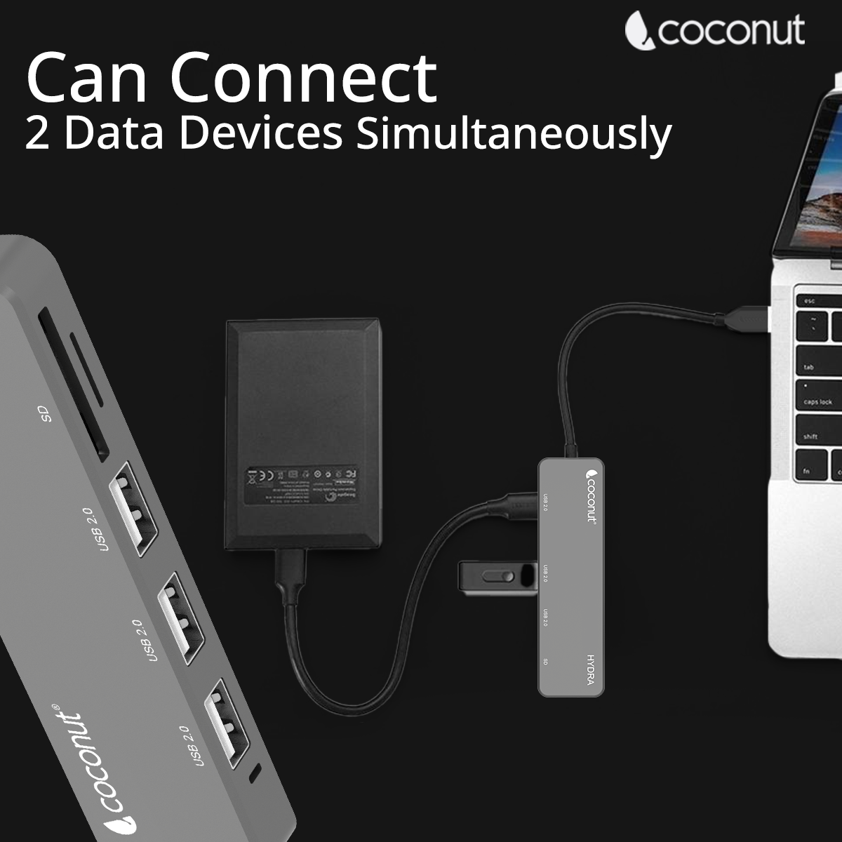 UH24 Hydra 3-Port USB Hub with built-in card reader for convenience