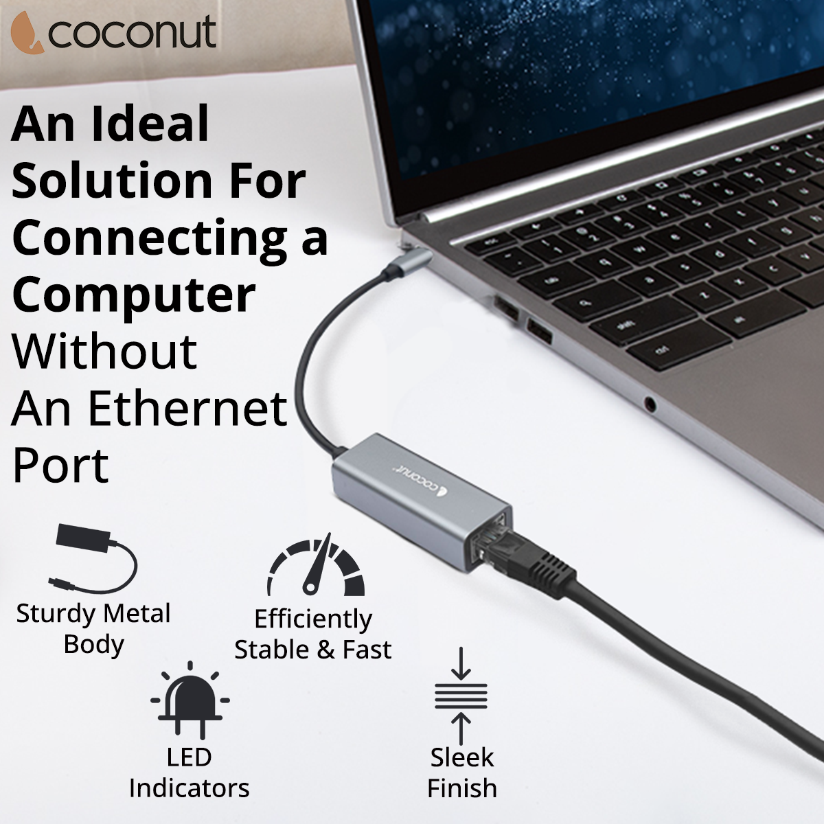 GLM02 Type C to Giga LAN, Metal Body, RJ45 Connector, 1000Mbps
