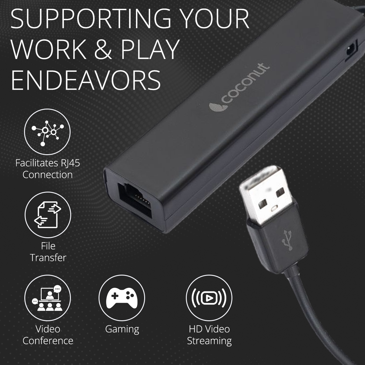 UL02 USB 2.0 Hub with 3 USB ports and LAN port for connectivity