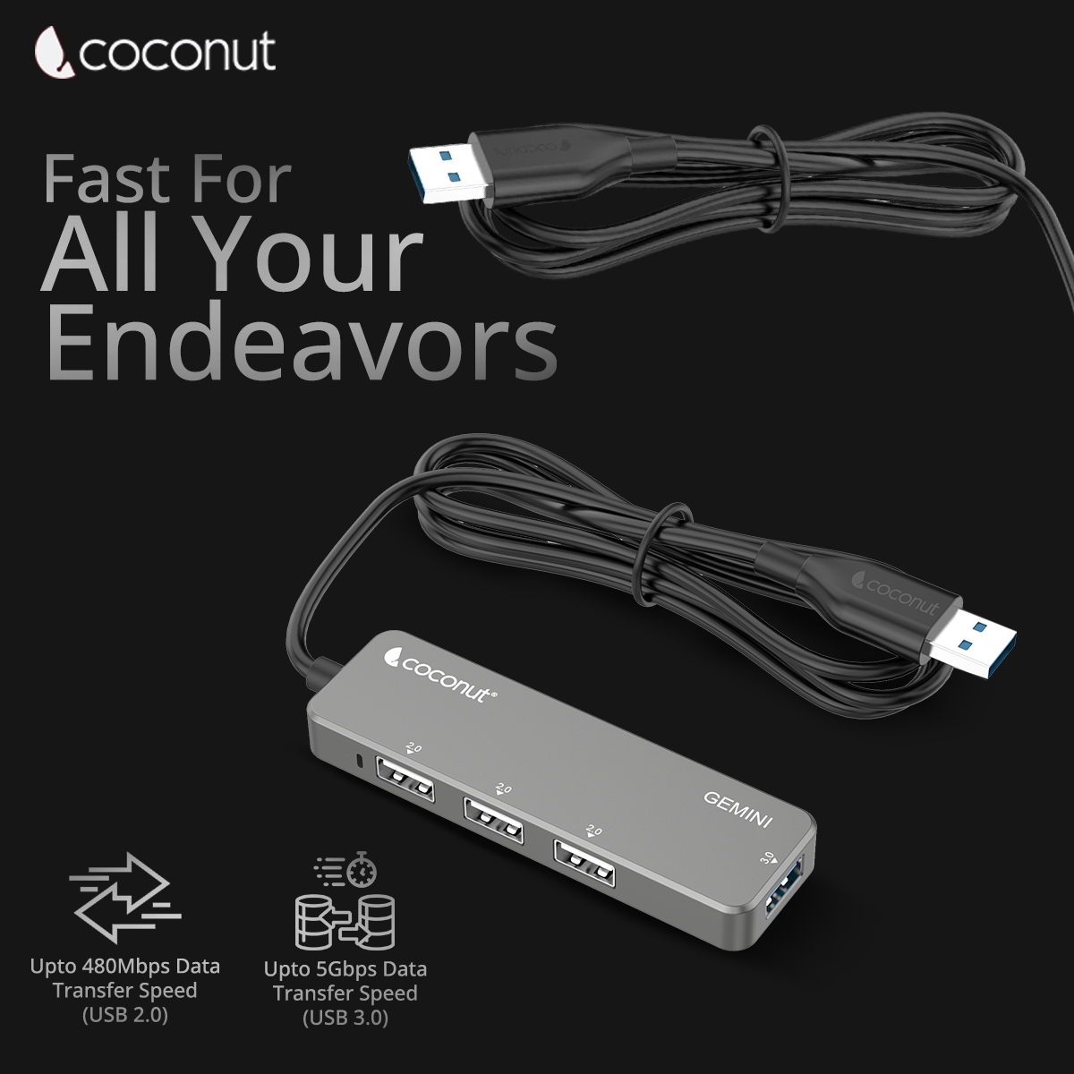 UH23 Gemini 4-port USB hub with sleek, compact design