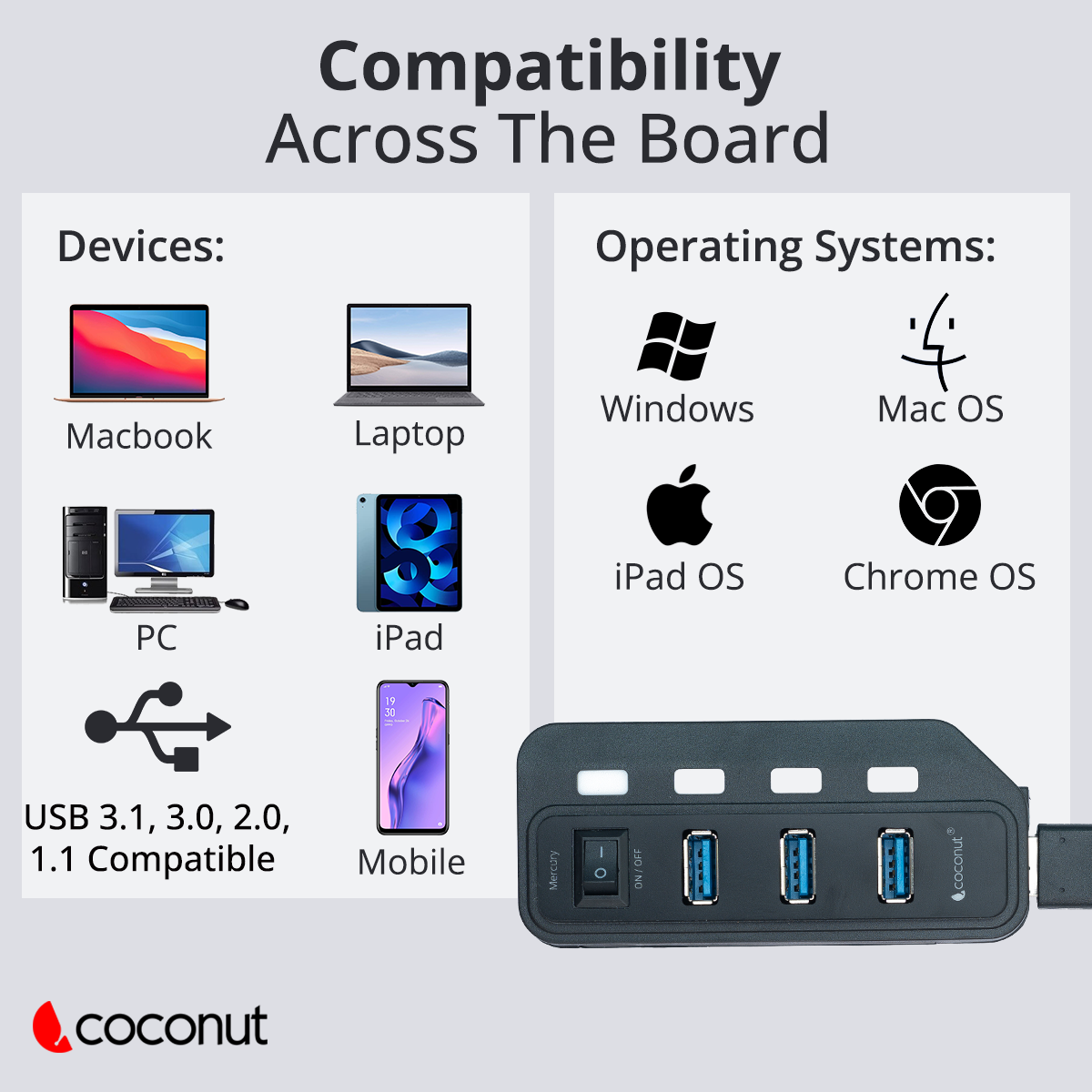 UH18 Mercury 7-Port USB Hub with sleek design and multiple connections