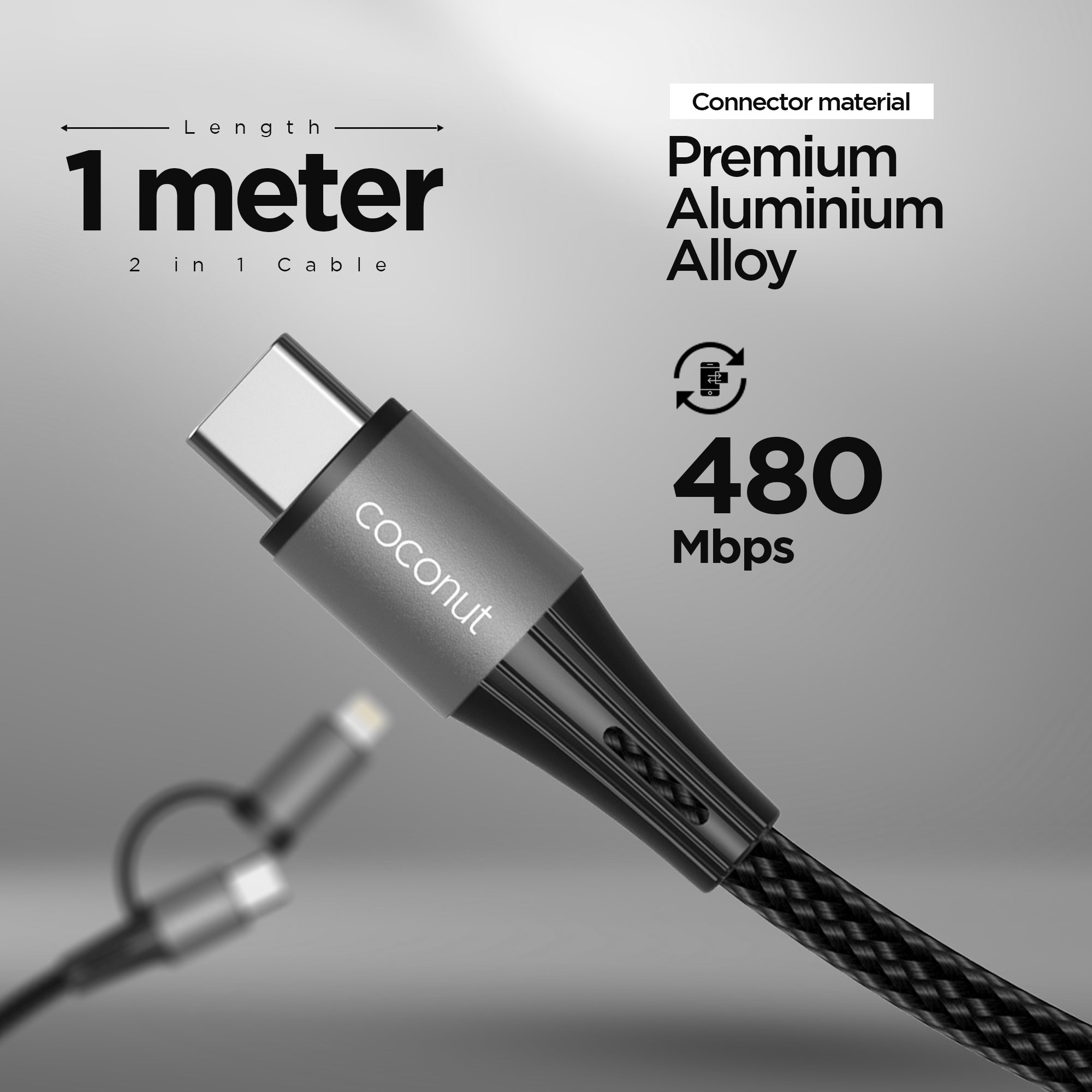 1M C19 2-in-1 Fast Charging Cable for Multiple Devices