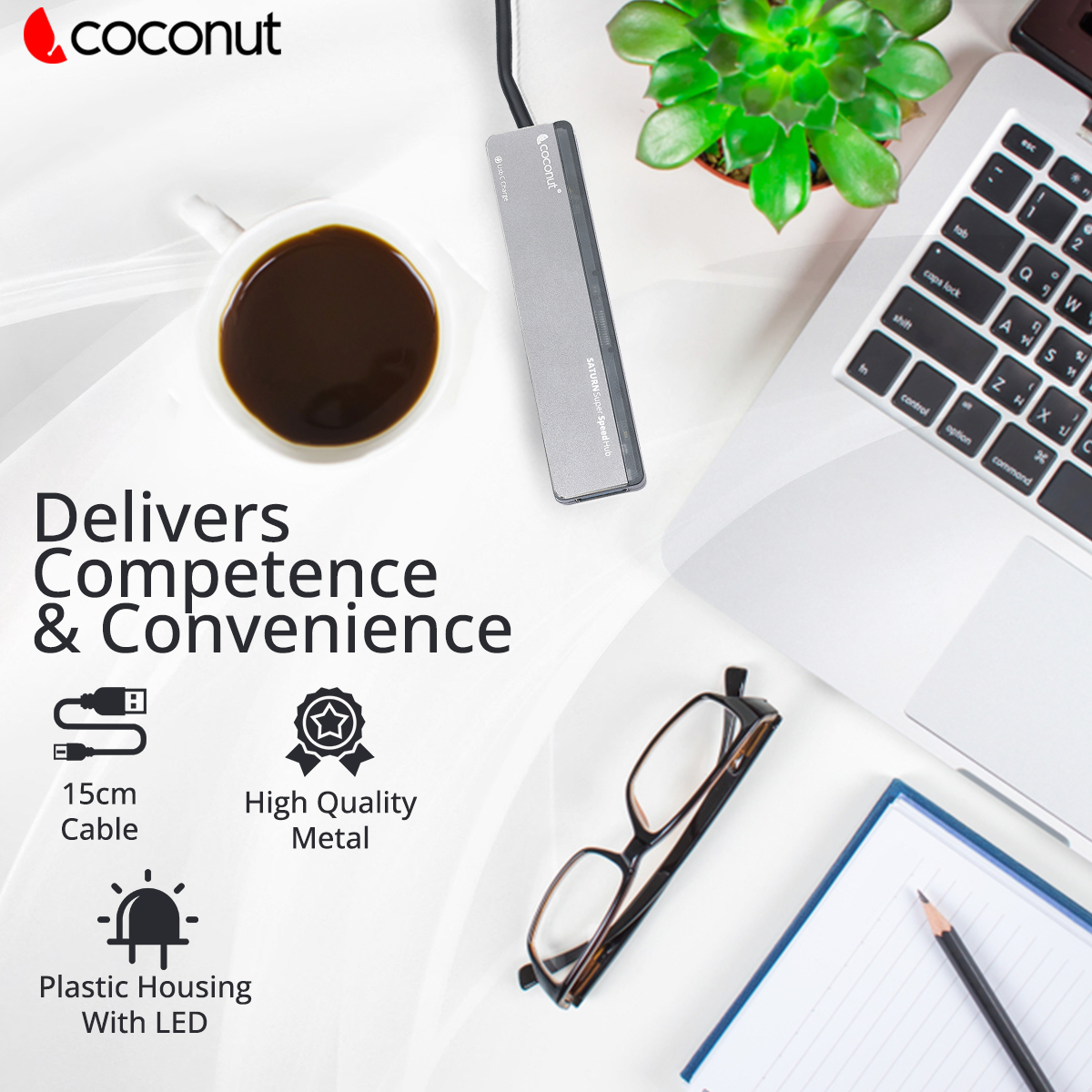 UH15 Saturn 4-Port USB Hub with Type-C Charger for versatile charging