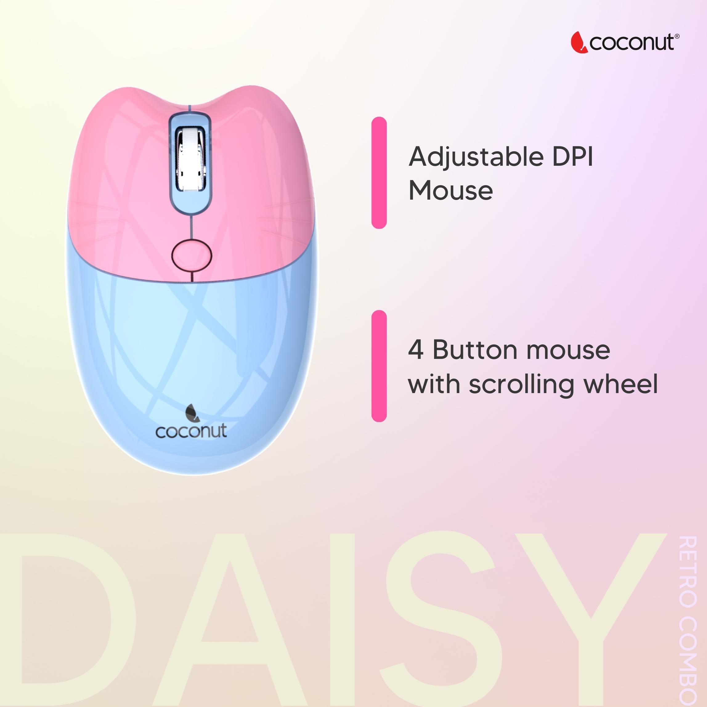 Retro Daisy Wireless Keyboard and Mouse Combo Set