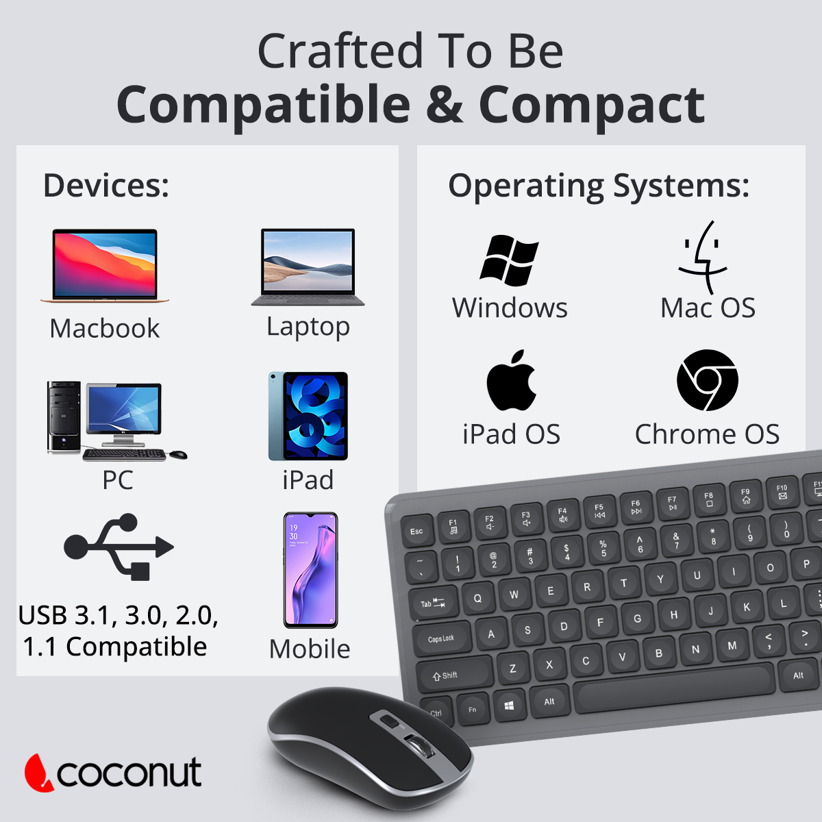 Admire Wireless Keyboard and Mouse Combo, sleek and ergonomic