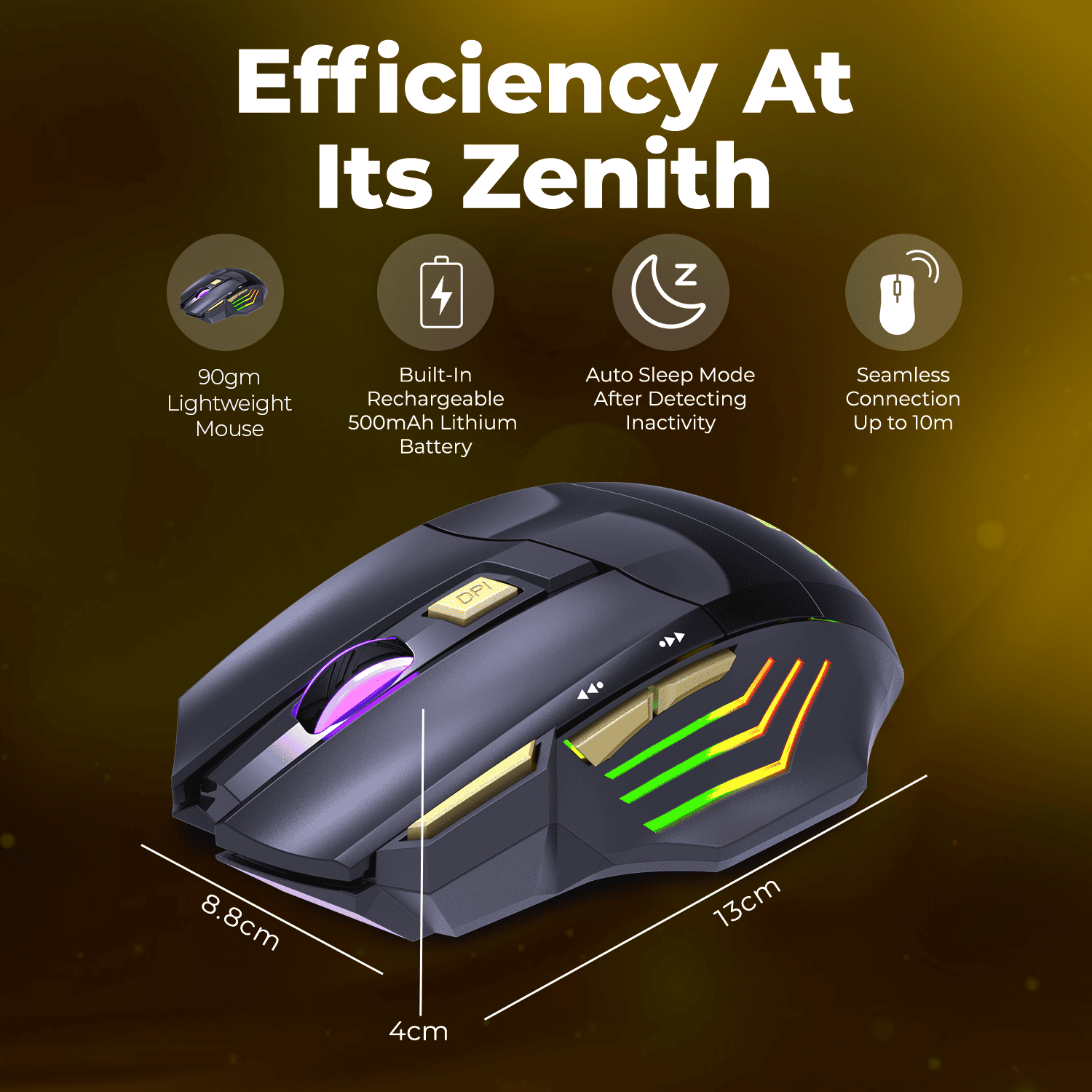 WM22 Gold Wireless Gaming Mouse, Rechargeable and Ergonomic Design