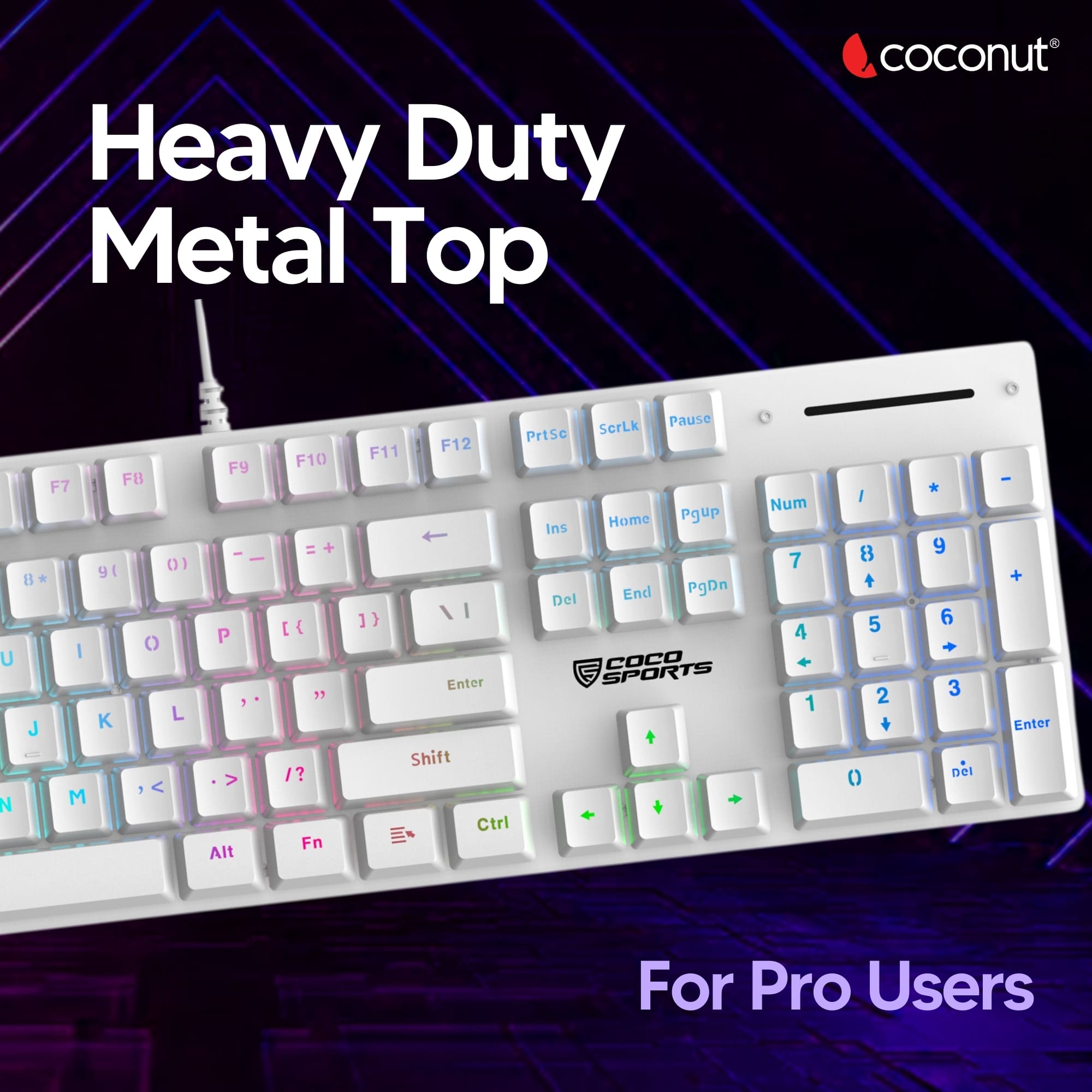 Close-up of a sleek, mechanical Hurricane Keyboard with RGB lights