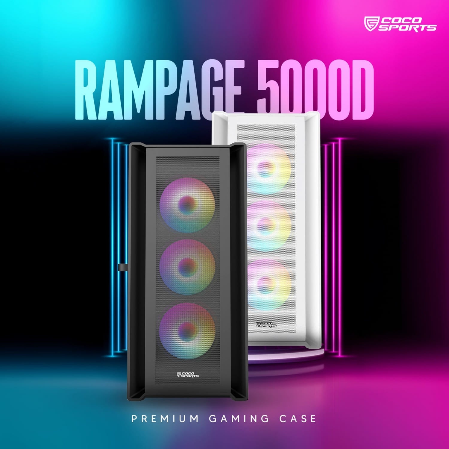 RAMPAGE 5000D Gaming Cabinet in white and black with E-ATX support