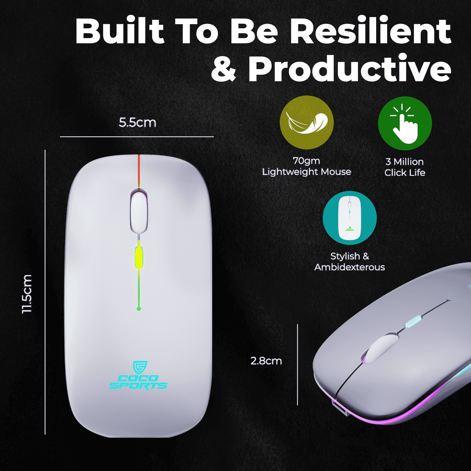 WM12 Stone Rechargeable Wireless Mouse with sleek and modern design