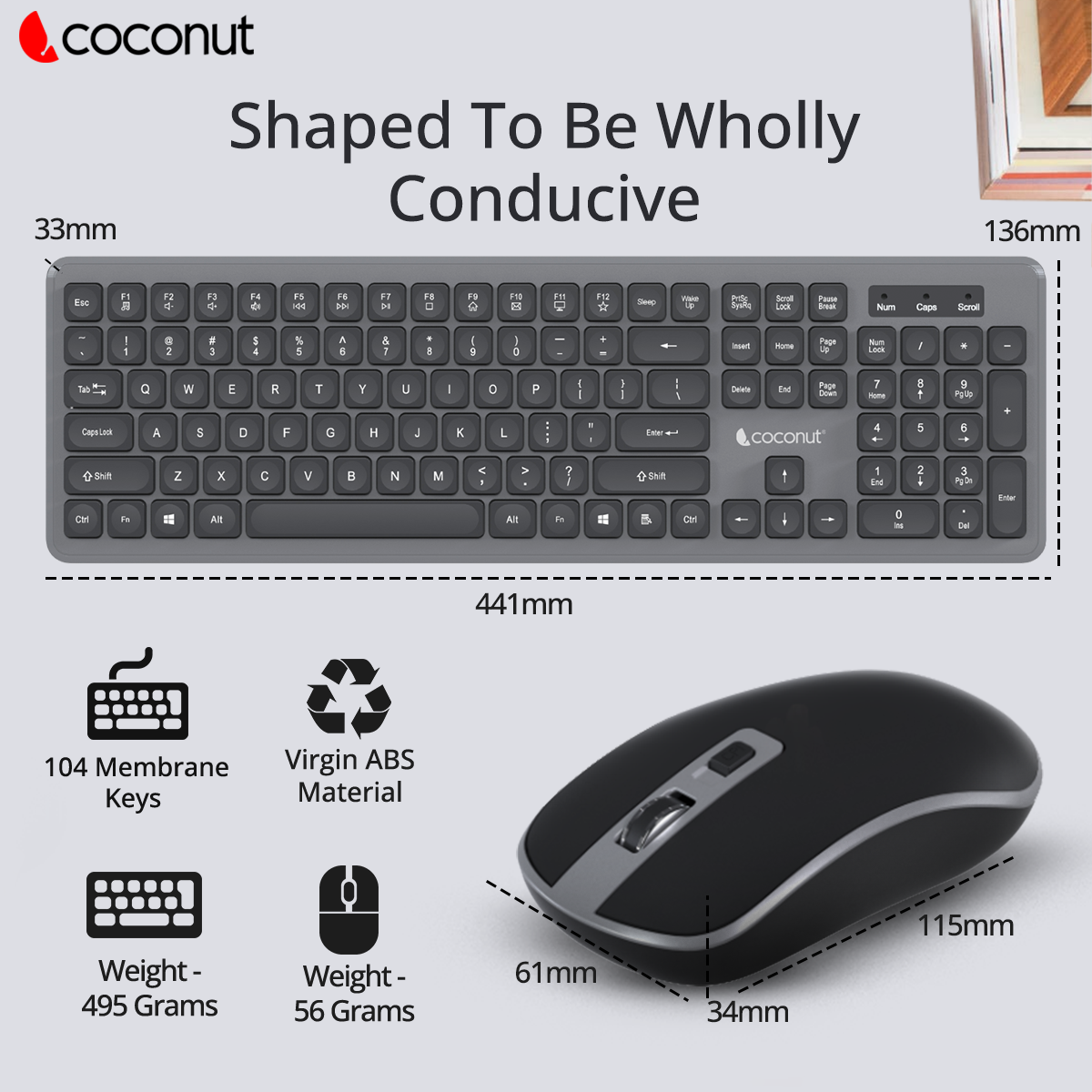 Admire Wireless Keyboard and Mouse Combo, sleek and ergonomic