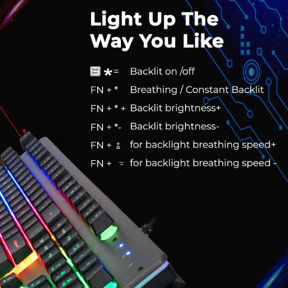 K17 Slam Wired Membrane Gaming Keyboard with customizable RGB lighting