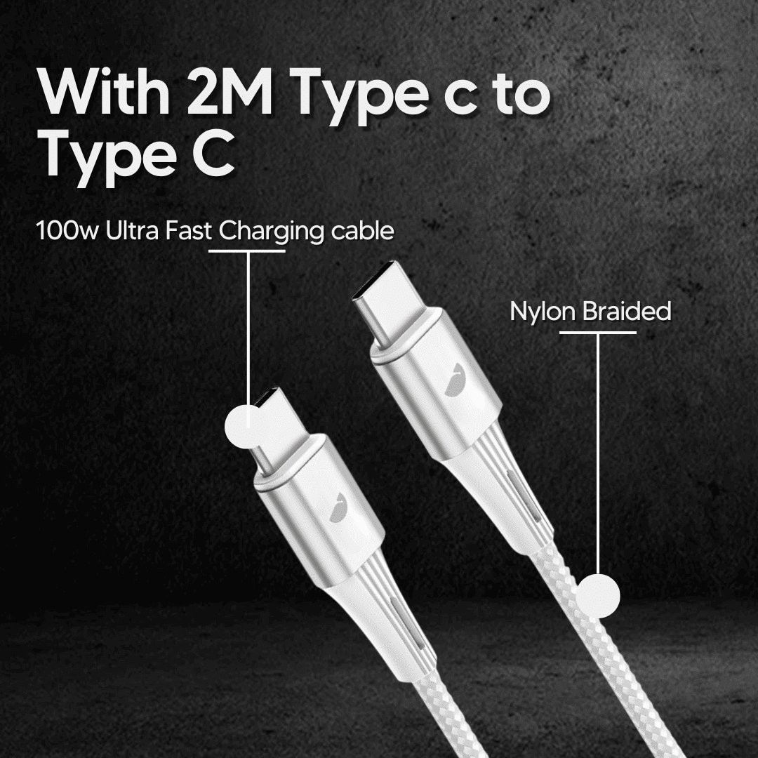 ULTRA power adapter 100-240V with Type-C, USB-A & 2m 100W cable