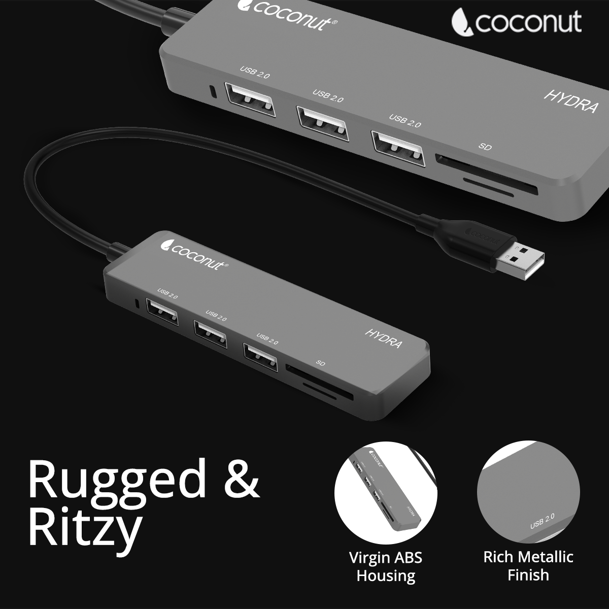 UH24 Hydra 3-Port USB Hub with built-in card reader for convenience