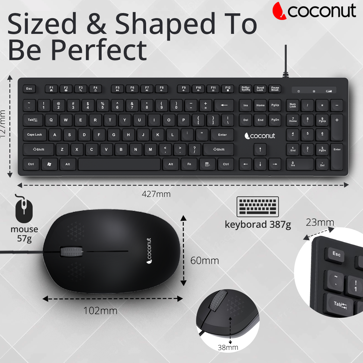 Full-sized Mango Wired Keyboard and Mouse Combo for efficient typing