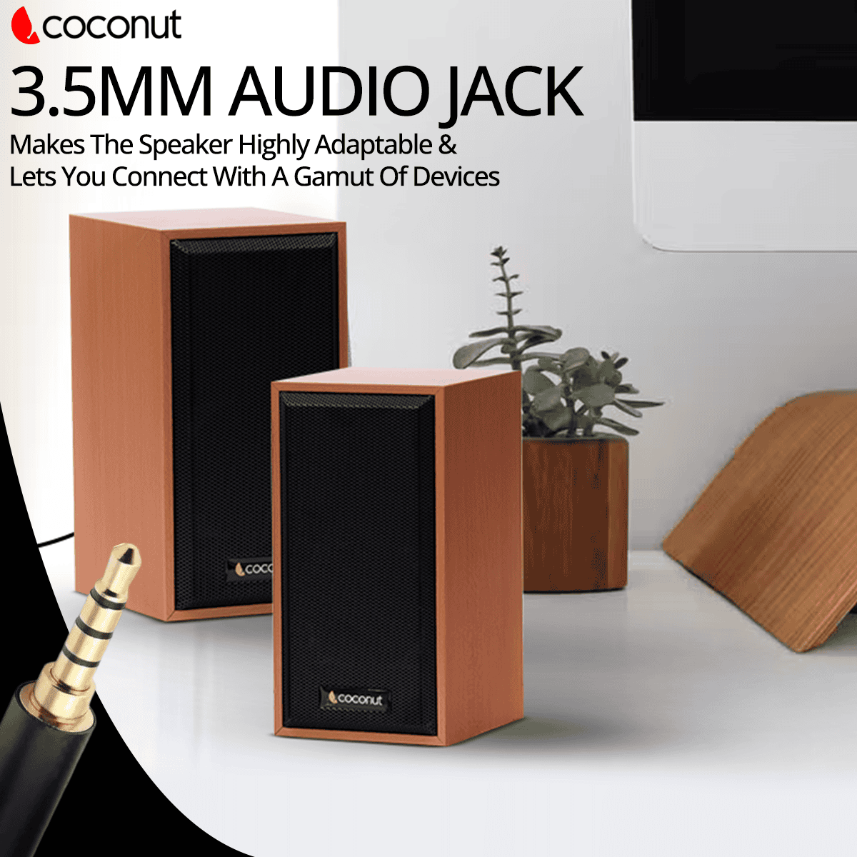 US02 Wooden USB speakers for laptop and computer, compact design